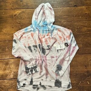 Theo & Spence Tie-Dye Hooded Top V-Neck Kangaroo Pocket NWT $68